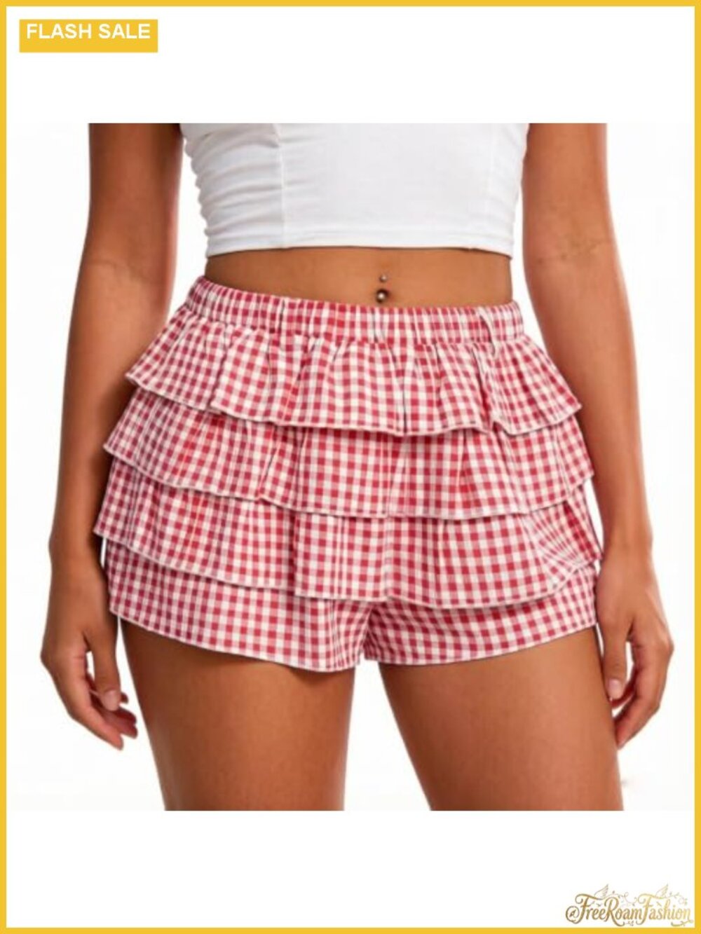 Women's Gingham Ruffle Skort High Waisted Plaid Mini